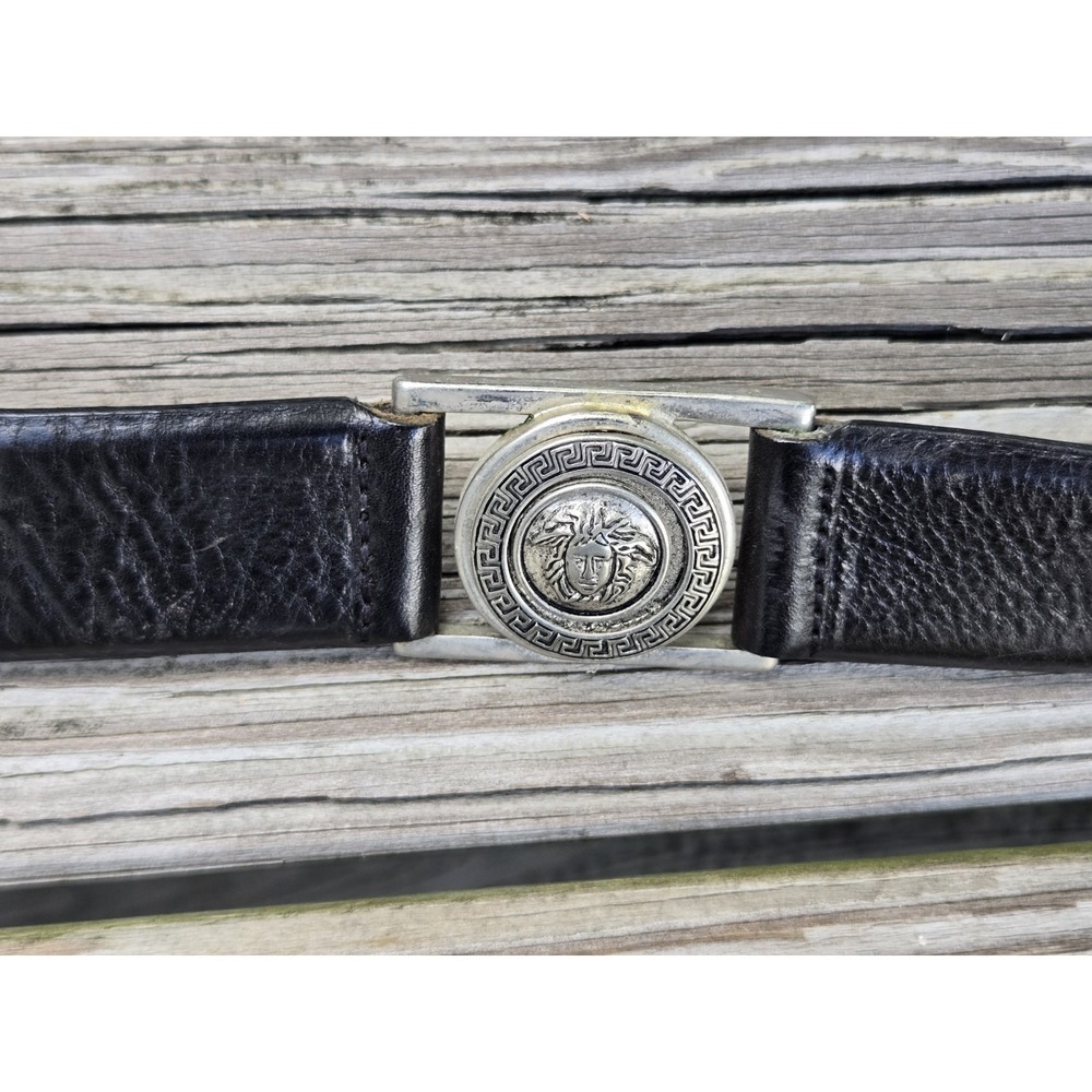 Vintage Code Azure Concho Black Leather Belt Size 40 Made In ITALY